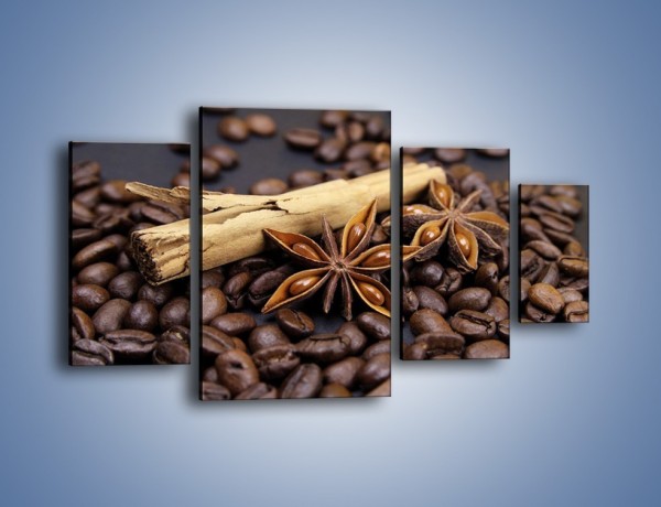 Obraz na płótnie – Ziarna kawy z goździkami – czteroczęściowy JN351W4