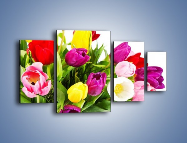 Obraz na płótnie – Kolorowe tulipany w pęku – czteroczęściowy K023W4