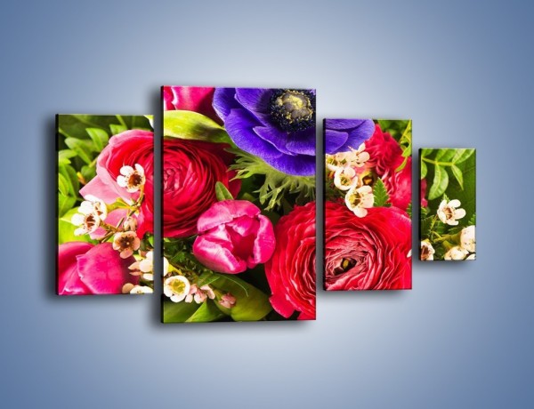 Obraz na płótnie – Wiązanka z kolorowych ogrodowych kwiatów – czteroczęściowy K035W4