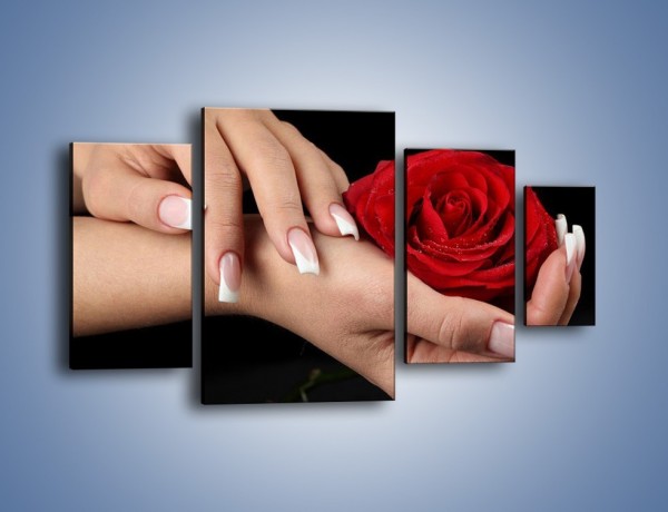 Obraz na płótnie – Czerwona róża w dłoni – czteroczęściowy K037W4