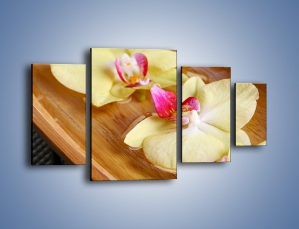 Obraz na płótnie – Drewniana łódeczka z kwiatami – czteroczęściowy K1024W4