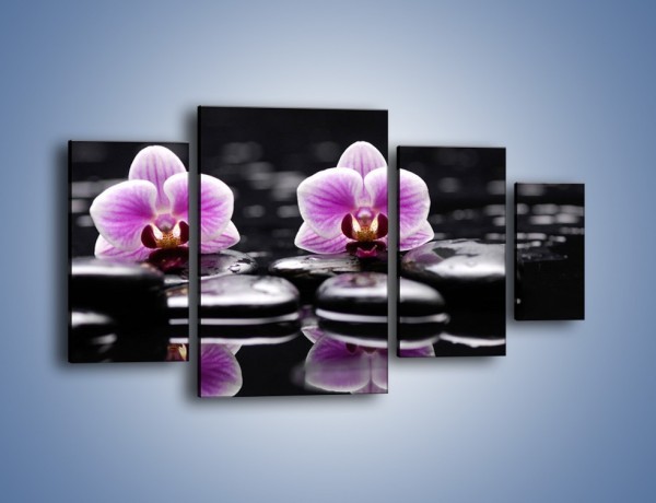Obraz na płótnie – Duet kwiatowy i czarna woda – czteroczęściowy K1029W4