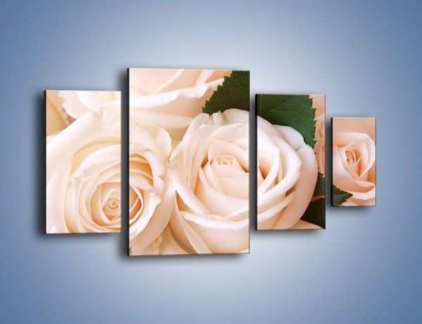 Obraz na płótnie – Liść wśród bezowych róż – czteroczęściowy K104W4