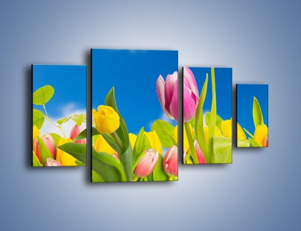 Obraz na płótnie – Kolorowe tulipany w bajkowej oprawie – czteroczęściowy K431W4