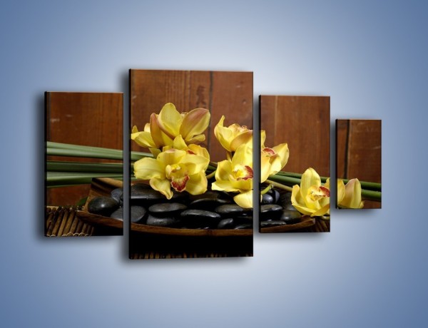 Obraz na płótnie – Kwiaty na drewnianym naczyniu – czteroczęściowy K575W4