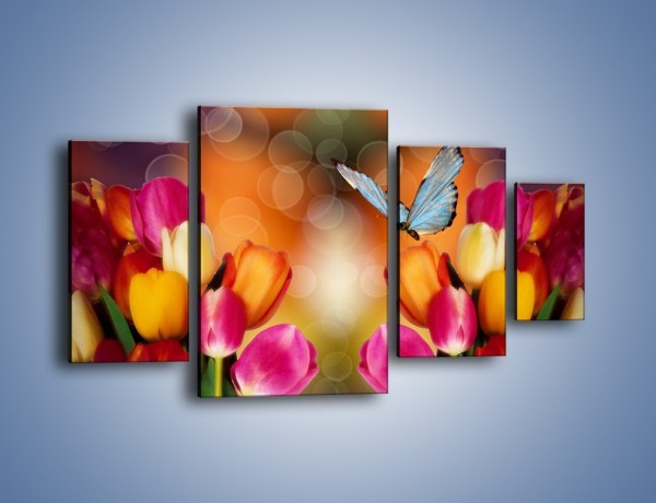 Obraz na płótnie – Motyl wśród tulipanów – czteroczęściowy K635W4