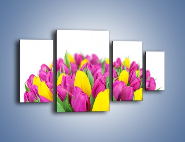 Obraz na płótnie – Bukiet fioletowo-żółtych tulipanów – czteroczęściowy K778W4
