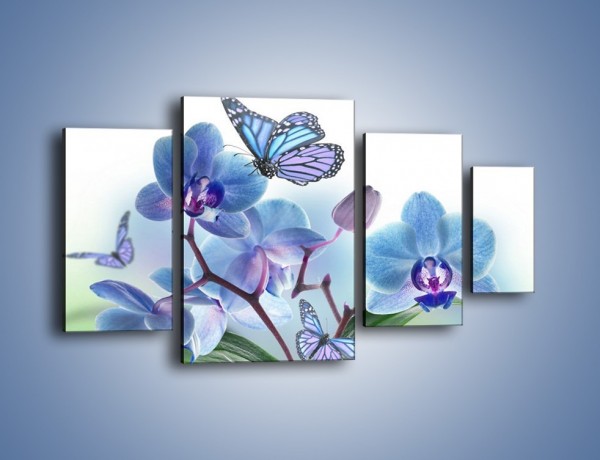 Obraz na płótnie – Niebieskie motyle jak niebieskie kwiaty – czteroczęściowy K784W4