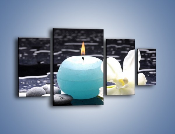 Obraz na płótnie – Błękit świecy z kwiatem – czteroczęściowy K887W4