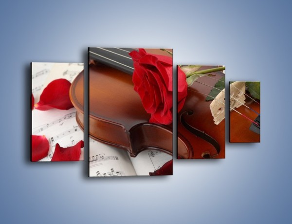 Obraz na płótnie – Instrument muzyka i kwiaty – czteroczęściowy K900W4