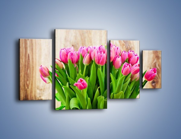 Obraz na płótnie – Różowe tulipany na drewnianym stole – czteroczęściowy K937W4