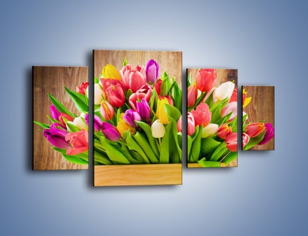 Obraz na płótnie – Skrzynia w tulipanach – czteroczęściowy K955W4