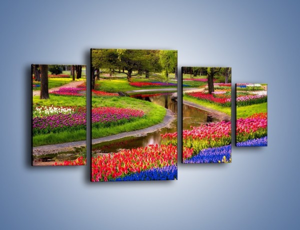 Obraz na płótnie – Aleje kolorowych tulipanów – czteroczęściowy KN1079W4