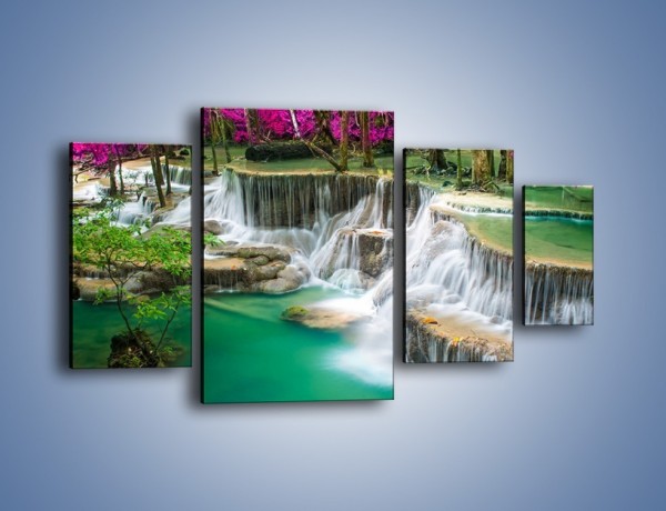 Obraz na płótnie – Purpurowy las i wodospad – czteroczęściowy KN1099W4