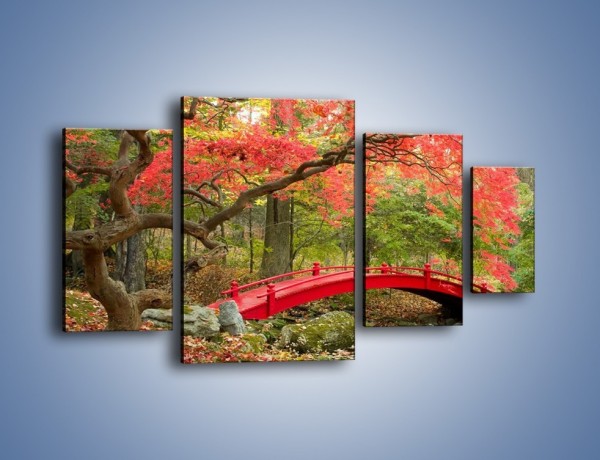 Obraz na płótnie – Czerwony most czy czerwone drzewo – czteroczęściowy KN1122AW4