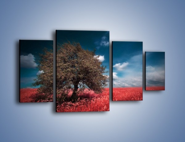Obraz na płótnie – Drzewo na czerwonej łące – czteroczęściowy KN1246AW4