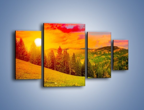 Obraz na płótnie – Zachód słońca za drzewami – czteroczęściowy KN150W4