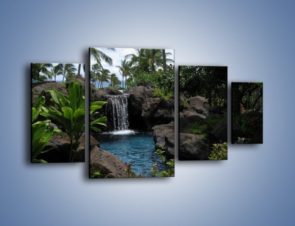 Obraz na płótnie – Wodospad wśród palm – czteroczęściowy KN208W4