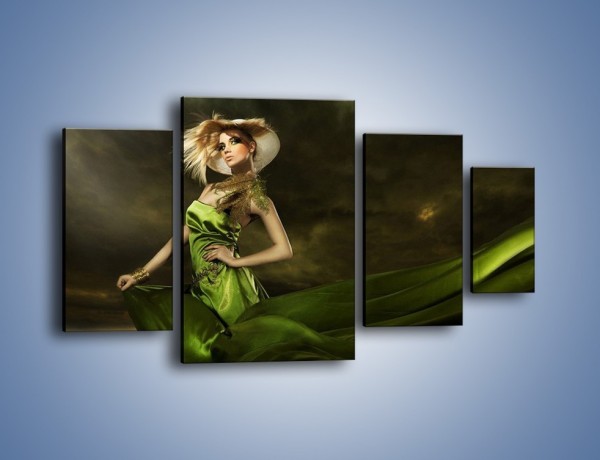 Obraz na płótnie – Kobieta ubrana w zieleń – czteroczęściowy L098W4