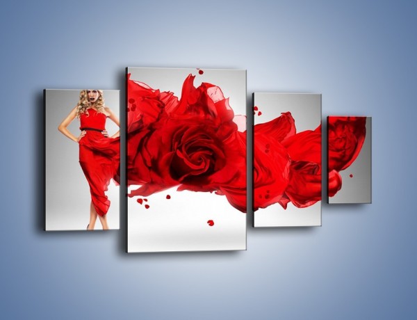 Obraz na płótnie – Czerwona róża i kobieta – czteroczęściowy L144W4