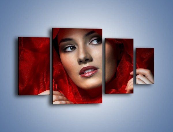 Obraz na płótnie – Kobieta w czerwieni – czteroczęściowy L187W4