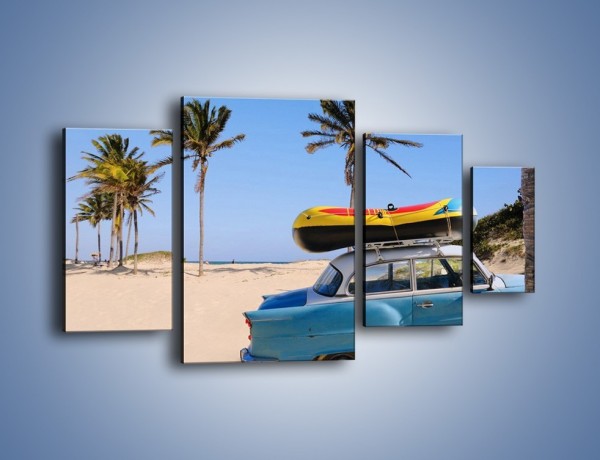 Obraz na płótnie – Zabytkowy samochód na kubańskiej plaży – czteroczęściowy TM021W4