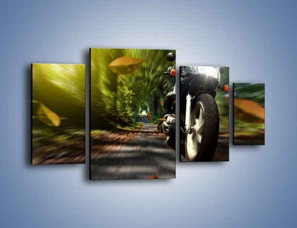 Obraz na płótnie – Jazda na motocyklu leśną dróżką – czteroczęściowy TM153W4