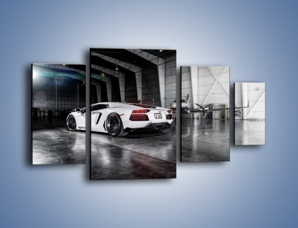 Obraz na płótnie – Lamborghini Aventador i samolot w tle – czteroczęściowy TM204W4