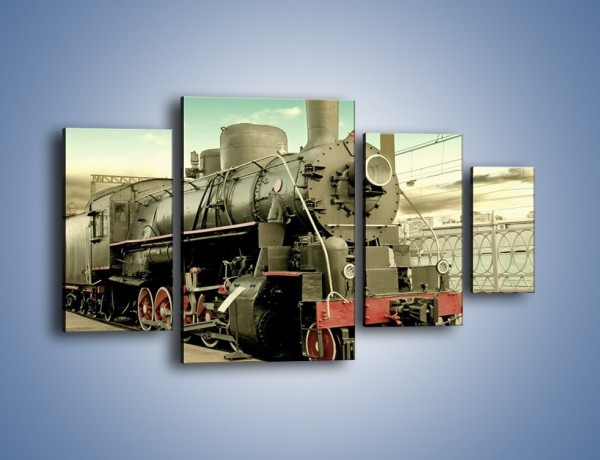 Obraz na płótnie – Stara lokomotywa na stacji – czteroczęściowy TM238W4