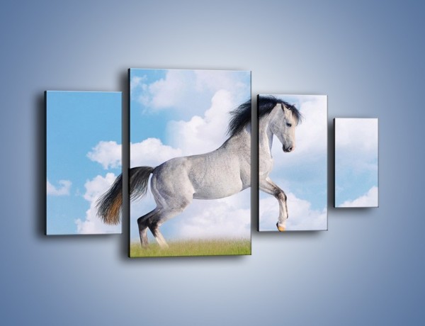 Obraz na płótnie – Białe obłoki i koń – czteroczęściowy Z019W4