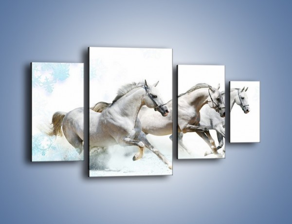 Obraz na płótnie – Końskie trio w zimowym pędzie – czteroczęściowy Z063W4