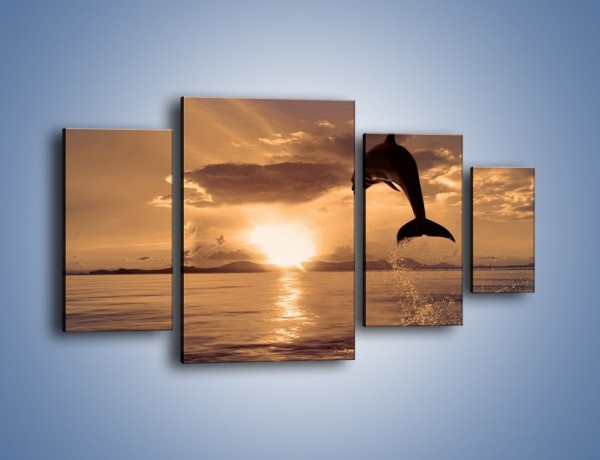 Obraz na płótnie – Z delfinem w stronę zachodzącego słońca – czteroczęściowy Z170W4