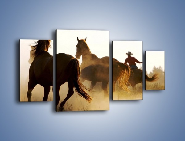Obraz na płótnie – Cowboy wśród koni – czteroczęściowy Z206W4