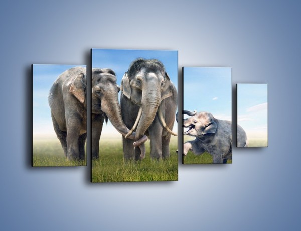 Obraz na płótnie – Przebij łapę ze słoniątkiem – czteroczęściowy Z208W4