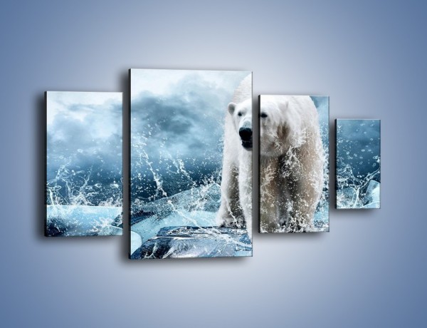 Obraz na płótnie – Polarny niedźwiedź na lodzie – czteroczęściowy Z264W4
