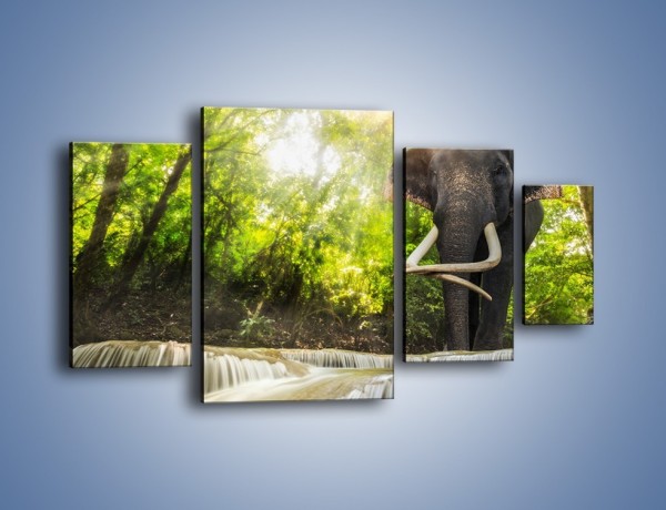 Obraz na płótnie – Słoń i mały wodospad – czteroczęściowy Z305W4