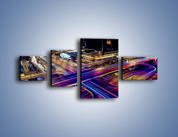 Obraz na płótnie – Skrzyżowanie autostrad nocą w ruchu – czteroczęściowy AM087W5