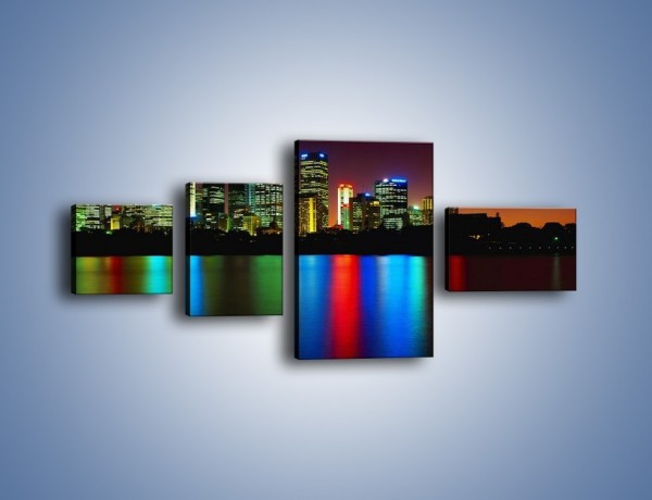 Obraz na płótnie – Odbicie kolorowych świateł miasta w wodzie – czteroczęściowy AM146W5