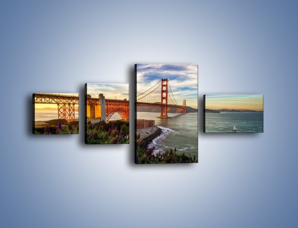 Obraz na płótnie – Most Golden Gate o zachodzie słońca – czteroczęściowy AM332W5
