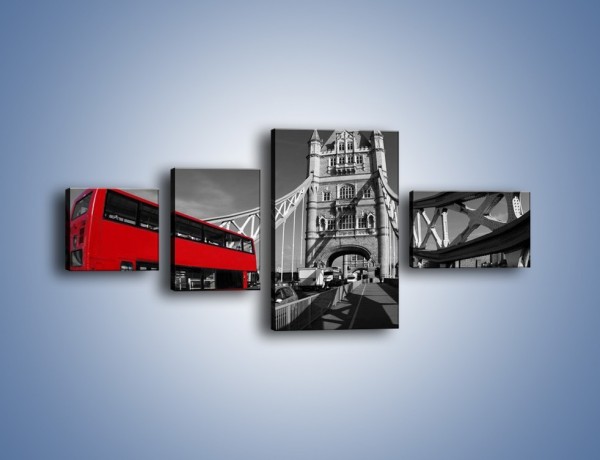 Obraz na płótnie – Tower Bridge i czerwony autobus – czteroczęściowy AM394W5