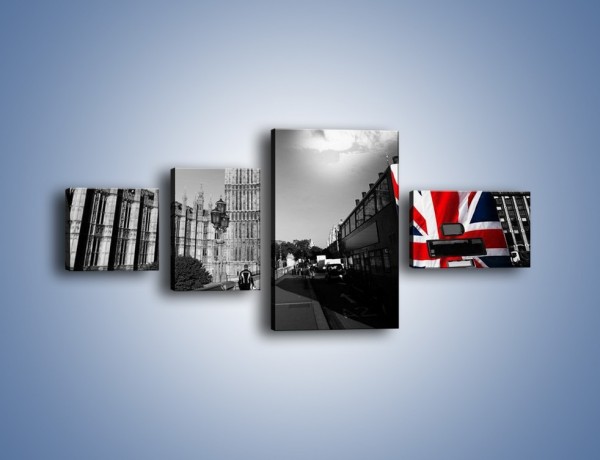 Obraz na płótnie – Big Ben i autobus z flagą UK – czteroczęściowy AM396W5