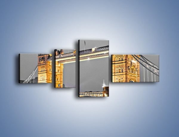 Obraz na płótnie – Oświetlony Tower Bridge na tle szarości – czteroczęściowy AM432W5