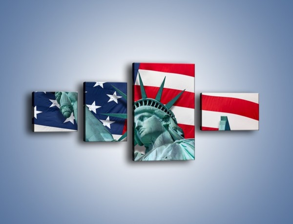 Obraz na płótnie – Statua Wolności na tle flagi USA – czteroczęściowy AM435W5