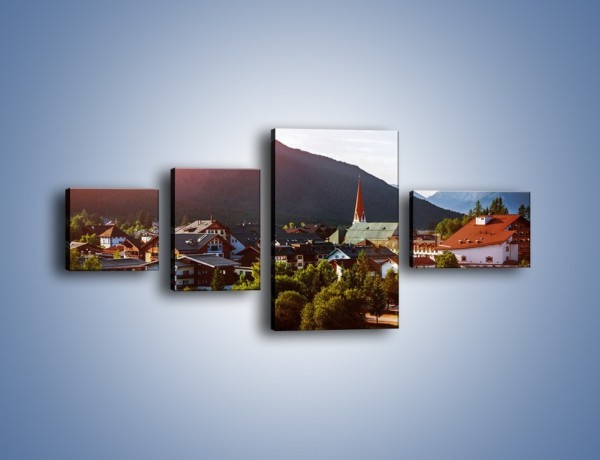 Obraz na płótnie – Austryjackie miasteczko u podnóży gór – czteroczęściowy AM496W5