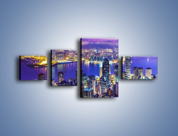 Obraz na płótnie – Wieczorna panorama Hong Kongu – czteroczęściowy AM505W5