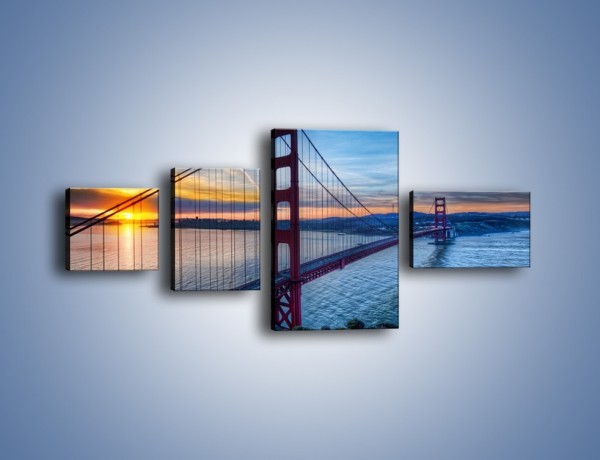 Obraz na płótnie – Wschód słońca nad mostem Golden Gate – czteroczęściowy AM539W5