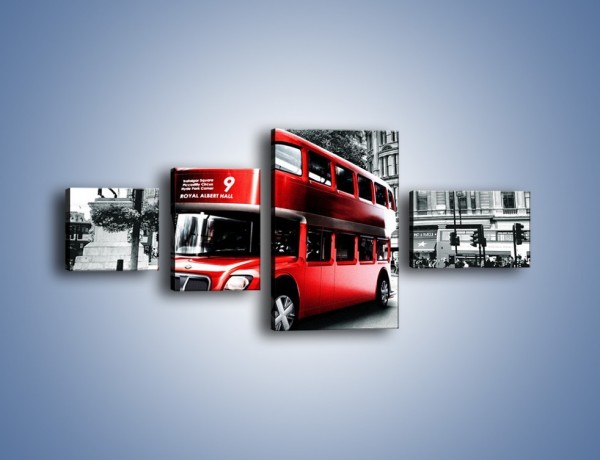 Obraz na płótnie – Czerwony bus w Londynie – czteroczęściowy AM540W5