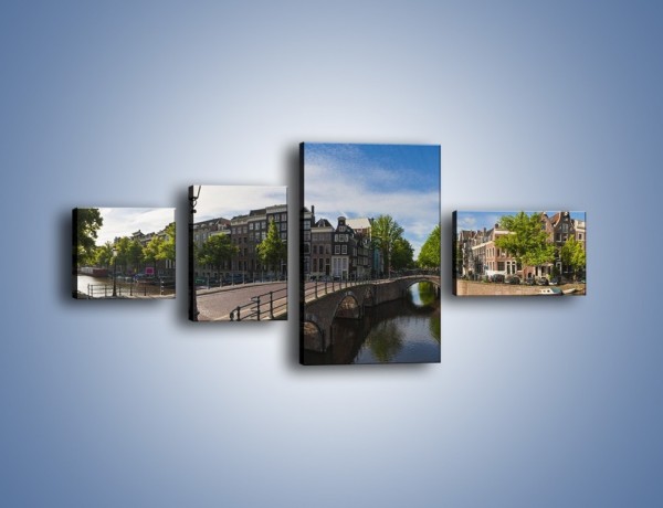 Obraz na płótnie – Panorama amsterdamskiego kanału – czteroczęściowy AM714W5