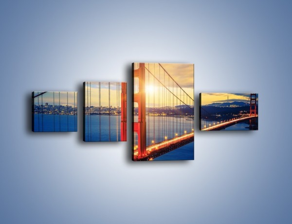 Obraz na płótnie – Zachód słońca nad Mostem Golden Gate – czteroczęściowy AM738W5