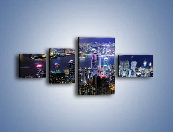 Obraz na płótnie – Nocna panorama Hong Kongu – czteroczęściowy AM772W5